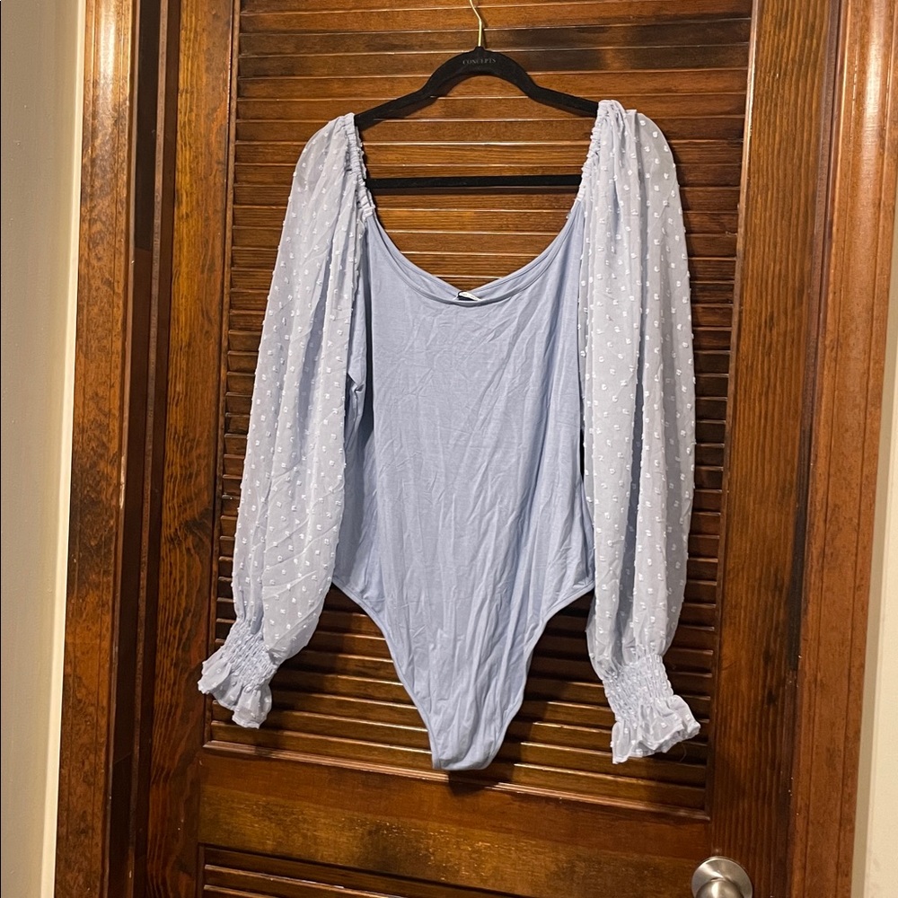 NWT Zeagoo Blue Swiss Dot Long Sleeve Bodysuit - Picture 7 of 7
